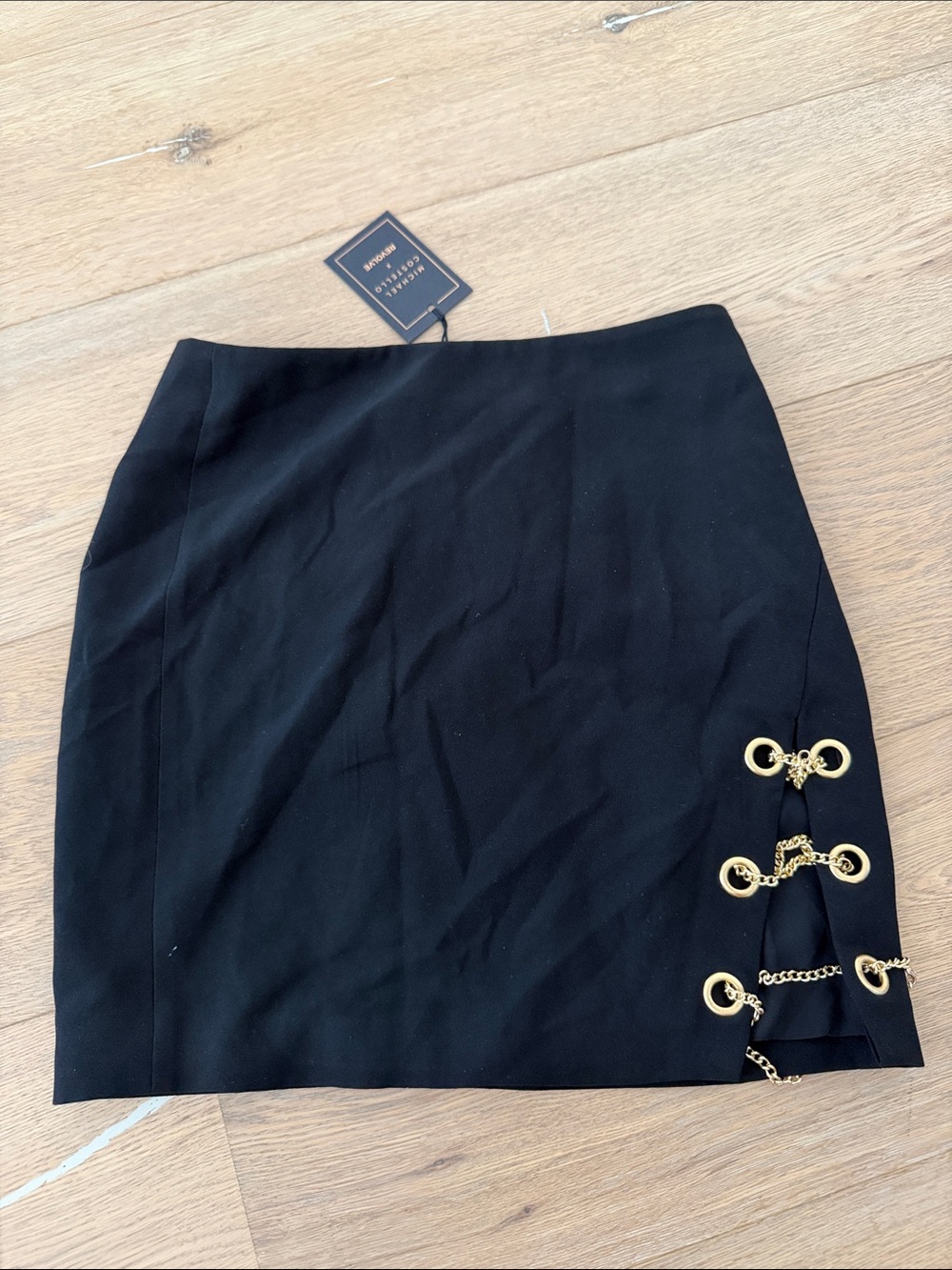 Michael Costello x Revolve Black Mini Skirt with Gold Chain Detail xxs